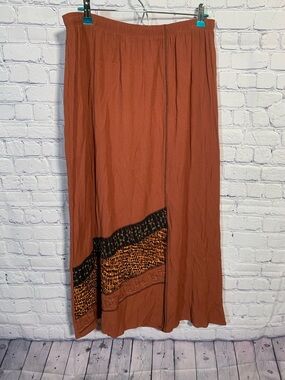 Napa Valley Womens Patchwork Maxi Skirt Burnt Orange Size L Boho Festival Hippie